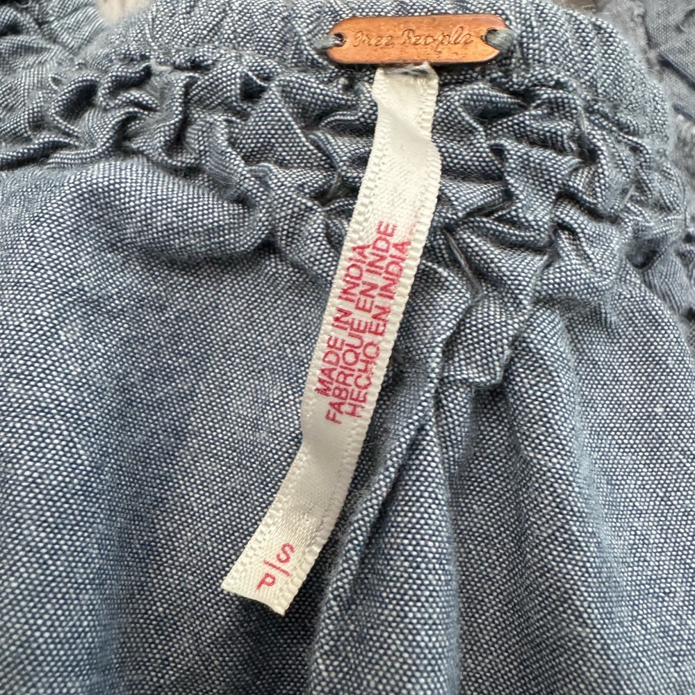 Free People Amelie Denim Chambray Mini Baby Doll Ruffle Dress Boho XS - Picture 8 of 11